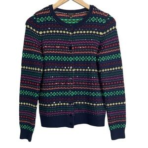 Talbots Women’s Multi Colored Patterned Button Front Wool Blend Cardigan Sweater